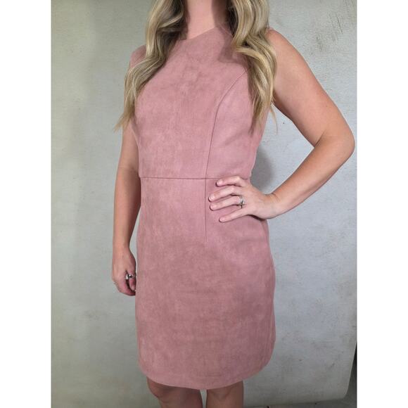Suede rose pink bodycon midi dress - Picture 1 of 3